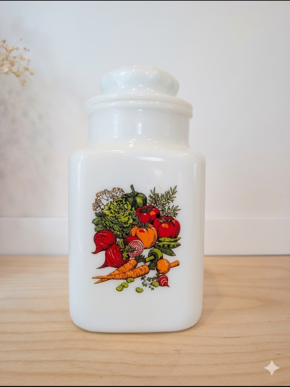 Vintage 1970s Milk Glass Canister Jar Spice O' Life Style with Lid
